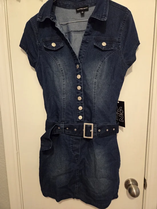 Fourteen Twelve Dark Wash Denim Dress - Navy Blue - Picture 2 of 5